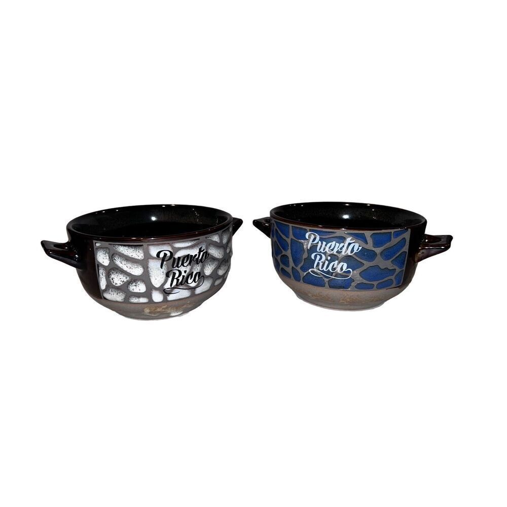 My Cafe Puerto Rico soup Bowl Double Handles Hand Crafted Glazing Souvenir 32oz